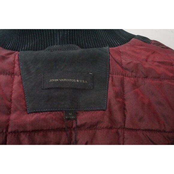John Varvatos Sheepskin Leather Dark Blue Bomber Zip Jacket Sz M Brand New - Picture 5 of 7